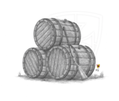 A trio of wine barrels and a Sharps rifle. Drawn with graphite pencils as a commission for Mallinson Vineyard and Hall.